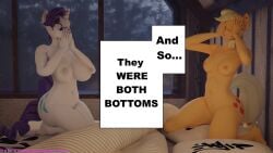 16:9 3d_(artwork) 5_fingers absurd_res accessory alternate_form anthro anthrofied applejack_(mlp) areola bald_crotch barefoot bed bedroom belly big_areola big_breasts big_nipples black_eyebrows black_text blonde_hair blue_eyes breast_size_difference breasts casual_nudity clenched_teeth colored_nails covering covering_face covering_mouth covering_own_face covering_own_mouth covering_self crotch_lines curled_hair curled_tail curvy_figure cutie_mark dark_fingernails dark_hair dark_nails dark_tail digital_media_(artwork) duo earth_pony english_text equid equine evergreen_tree extremespeedslowpoke eyebrows eyelashes eyeliner eyeshadow feet female fingernails fingers fluffy fluffy_hair fluffy_tail freckles friendship_is_magic furgonomics furniture glistening glistening_eyes grey_areola grey_eyeshadow grey_nipples hasbro hi_res hip_markings horn horse hourglass_figure humanoid_feet humanoid_hands inside kneeling leg_markings light light_hair light_tail long_hair long_tail looking_at_another looking_forward makeup mammal markings mascara medium_breasts monotone_belly monotone_body monotone_breasts monotone_face monotone_horn monotone_skin monotone_tail monotone_text mouth_closed my_little_pony mythological_creature mythological_equine mythology nails navel nipple_size_difference nipples nude on_bed on_furniture orange_areola orange_belly orange_body orange_breasts orange_ears orange_face orange_nipples orange_skin pillow pine_tree plant plantigrade pony prick_ears pubic_mound puffy_areola puffy_nipples pupils purple_fingernails purple_hair purple_nails purple_tail rarity_(mlp) red_fingernails red_nails shadow small_waist snout social_nudity tail tail_accessory tailband teeth text thick_thighs toes tree unicorn unicorn_horn watermark white_areola white_belly white_body white_breasts white_ears white_face white_horn white_nipples wide_hips widescreen window yellow_tail