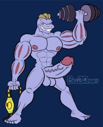 2015 abs belt biceps big_muscles big_penis blu3danny erection flexing huge_cock lifting looking_at_viewer machoke male male_only muscles nintendo nipples nude pecs penis pokemon pokemon_(species) red_eyes smirk solo thick_penis toned vein veiny_penis video_games weightlifting