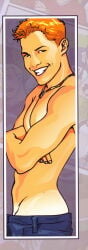 joe_phillips 1boy solo light_skin tan_skin tanline ginger gay yaoi teenager original grin necklace archived_source male male_only cover