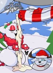 absurd_res animal_genitalia animal_penis antlers big_penis bite biting_lip black_eyes blue_sclera blush bodily_fluids christmas christmas_clothing christmas_headwear closed_eyes clothing cum cum_on_ground deer domestic_cat duo ejaculation english_text equine_genitalia equine_penis erection exclamation_point felid feline felis female feral feral_on_feral genital_fluids genitals hands-free hat headgear headwear heart_symbol hi_res holidays horn huge_hips huge_thighs junipurr kneeling luanctoons male male/female mammal new_world_deer one_eye_closed onomatopoeia open_mouth penis reindeer santa_hat sound_effects text thick_thighs white_body wide_hips