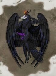 1boy 1monster 2_horns a_soul_to_steal_(book) aleron_(duskwalker_brides) big_horns big_tail bird_feet bird_tail black_fur bone bones clawed_feet clawed_fingers clawed_hands clawed_toes claws commission_art commissioned completely_naked completely_nude duskwalker duskwalker_brides feathered_tail feathered_wings feathers fluffy fluffy_fur fur girthy_penis glowing_eyes grass horns large_penis large_wings long_horns looking_at_viewer lying lying_on_ground male male_monster mane maund_o maunderfiend monster monster_boy monster_cock nature nature_background not_ai_generated novel_character novel_illustration on_back opal_reyne_(writer) open_wings outdoors penis penis_tentacles phorridium precum precum_on_penis precum_string precum_trail purple_cum purple_eyes purple_penis ribbed_penis ribcage sharp_claws sharp_teeth skeleton_markings skull skull_head snow soul spoiler spoilers spread_wings tail tail_feathers teeth tentacle thick_penis unusual_anatomy unusual_cum unusual_genitalia unusual_penis winged_humanoid wings wings_spread