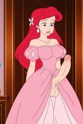 1futa ai_assisted ai_generated ariel ariel_(the_little_mermaid) balls big_ass big_breasts blue_hair breasts clothed_futa clothes detached_sleeves disney dress earrings erect_penis erection futa_focus futa_only futanari lipstick long_hair necklace penis penis_out penis_out_of_dress red_hair red_lipstick roro73290 the_little_mermaid
