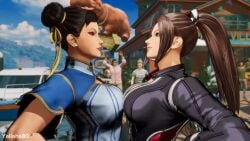 2girls 3d ai_generated akiman_pose asian asian_female big_boobs big_breasts big_hips big_legs big_tits bike black_hair black_jumpsuit blue_dress blue_sky blush blushed_face blushing_female boobs boobs_touching bracelet breast_comparison breast_contest breast_to_breast brown_eyes brown_hair brown_leggings brown_socks buns butt butt_expansion butt_focus capcom castle cheeks china_dress chinadress chinese_clothes chinese_female chun-li cloud clouds confident confrontation day daytime double_bun dress earrings enjoying eye_contact eyebrows eyelashes face_to_face faceoff fan fatal_fury fatal_fury:_city_of_the_wolves female female/female female_focus female_human female_only fighter girls_only gloves grok grok_imagine hair_bun hair_buns hand_fan high_heels hippopotamus hips in_game in_game_model in_love in_public jewelry jumpsuit karate_girl knees lagoon lantern large_breasts leggings lesbian_focus lesbian_kiss light-skinned_female light_skin lips long_hair looking_at_another looking_pleasured mai_shiranui mai_shiranui_(city_of_the_wolves) makeup massive_hips moon moonlight multiple_girls night night_sky nose nose_to_nose nose_touching not_porn pearl_earrings ponytail provocative provocative_clothing provocative_outfit provocative_pose public red_dress red_straps restaurant revealing_clothes revealing_clothing revealing_dress revealing_outfit rivalry rivals rooftop sensual sensual_look sexy sexy_body sexy_dress sexy_female sexy_hips sexy_pose smile smiley_face smiling_at_partner snk snow snowing straps street_fighter symmetrical_docking tagme teeth thick_hips thick_legs thick_thighs tits_too_big tongue tongue_kiss tree trees very_long_hair video video_game_character video_game_franchise video_games white_boots yacht yallahs80 yuri zipper zipper_down