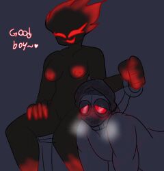 bad_anatomy belt belt_collar blush genderbend genderswap hank_j._wimbleton madness_combat pussy red_eyes red_nipples rule_63 sunnypawsy the_auditor vagina