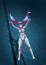 asphyxiation big_breasts bikini breasts closed_eyes collarbone drowned drowning female female_only foxeye_(artist) navel original original_character pink_hair polon_(foxeye) pool solo solo_female swimming_pool twintails underwater