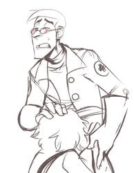 2d aged_down blowjob fellatio human human_male human_only implied_fellatio implied_oral looking_pleasured male medic medic_(team_fortress_2) monochrome oral orgasm owlymedics pyro pyro_(team_fortress_2) rough_sketch standing tagme team_fortress_2 valve