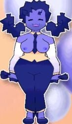 blue_eyes blue_fingers blue_heels blue_nipples blue_pants blue_ponytail blue_skin blue_tie boobs_out breasts breasts_out breasts_out_of_clothes conni_(neutron_nexus) female female_only open_mouth pink_mouth showing_boobs showing_boobs_to_viewer showing_breasts showing_off showing_tits tits_out white_arm_warmers white_armwear woman_only yellow_collar yellow_shirt