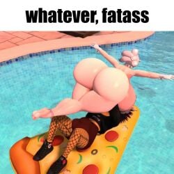 1boy 1girls 3d animated big_ass big_breasts bikini caption gloves huge_ass huge_breasts inkling lifting lifting_person lobbyandwoopy marie_(splatoon) meme nintendo pool second_life shaking shaking_ass splatoon spyke_(splatoon) tagme text video white_hair