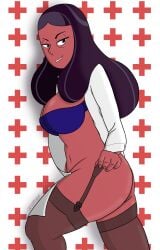 1girls alternate_version_available areola areolae bedroom_eyes belly_button big_breasts biting_lip black_hair blue_bra bra breasts cartoon_network cartoonsaur dark-skinned_female dark_hair dark_skin erect_nipples female garter_straps half-closed_eyes human human_only indian large_breasts looking_at_viewer mature mature_female milf nipples priyanka_maheswaran red_cross seductive seductive_eyes seductive_look seductive_smile solo solo_female steven_universe stockings white_background