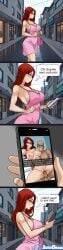 ai_generated ai_jago_dibuja arm_around_neck arm_around_partner bald bald_male balls ballsack breasts brown_eyes choker comic continuation dark-skinned_male fake_watermark fan_comic female gilf glasses glasses_only grabbing_from_behind green_eyes hands_on_hips holding_partner holding_phone interracial large_breasts legs_apart legs_open legs_spread living_with_hipstergirl_and_gamergirl looking_at_viewer male male_penetrating_female mature_female milf nipples nude nude_female nude_male nude_photo nude_selfie open_mouth penis penis_in_pussy phone phone_screen purse pussy red_hair reverse_cowgirl_position selfie selfie_while_penetrated sending_nudes sexting sitting sitting_on_lap sitting_on_person smile smirk smirking_at_viewer snapchat solenne_(living_with_hipstergirl_and_gamergirl) sophie_(living_with_hipstergirl_and_gamergirl) speech_bubble sundress watermark