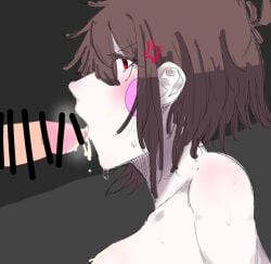 annoyed annoyed_expression annoyed_female artist_request black_bars blowjob blowjob_face chara cum_in_mouth cumshot fellatio female_chara throat_fuck undertale undertale_(series)
