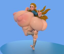 1female 3d 3d_(artwork) abstract_background barefoot blonde_hair bottomless braided_hair elf_ears engimaniac female female_only huge_ass huge_breasts hylian hyper hyper_breasts hyper_nipples looking_at_viewer nail_polish peace_sign princess_zelda the_legend_of_zelda thick_ass thick_thighs winking winking_at_viewer zelda zelda_(breath_of_the_wild)