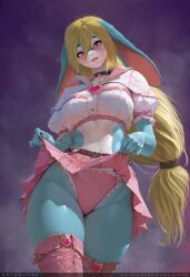 angle anthro blonde_hair boots bottomwear bra breasts canid canine clothing cozy female footwear fox hair hnz lagomorph leporid lingerie mammal noai panties perspective pinup playful ponytail pose presenting rabbit seductive sex shoes skirt solo tail underwear view wide_hips