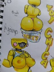 animatronic animatronic_female beakless chicken chicken_girl drawing female five_nights_at_freddy's five_nights_at_freddy's_2 fnaf geiimp paper_drawing phasianid robot robot_girl scottgames solo toy_chica_(fnaf) yellow yellow_skin