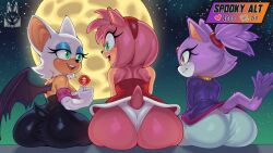 3girls amy_rose ass ass_focus back bat blaze_the_cat buttocks dress feline female female_only from_behind furry furry_only green_eyes hair_tie hairband hedgehog hi_res huge_ass jacket lollipop medium_hair moon neh_on orange_fur orange_hair panties pants pink_fur pink_hair purple_fur purple_hair rouge_the_bat sega sitting sonic_(series) tail teenage_female teenager tight_clothing trio white_fur white_hair white_panties wings yellow_eyes
