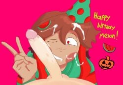 18th_birthday 1enby 1nonbinary after_sex birthday birthday_hat birthday_sex blowjob cum cum_in_mouth cum_on_face cum_on_hair first_porn_of_character male melongod77 nonbinary offscreen_male penis penis_on_face rndmpornart undertale watermelon watermelon_slice youtube youtuber