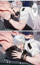 2boys airplane blowjob blush gay gripping_thighs honkai:_star_rail kissing kissing_dick kissing_penis male male_only muscular muscular_male mydei_(honkai:_star_rail) penis phainon_(honkai:_star_rail) pilot pilot_suit pilot_uniform plane pubes pubic_hair submissive_top taking_clothes_off tattoo tattooed_body tattoos touching_thigh underwear undressing waist white_hair yaoi yeobosannsfw