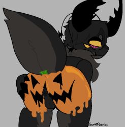arthropod ass ass_focus beetle beetlefrotting blush bug furry futanari halloween insect intersex jade_(beetlefrotting) nonbinary_(lore) painted_butt presenting_hindquarters pumpkin_butt smug solo solo_focus
