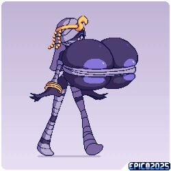 1girls animated areolae black_body breast_squeeze breasts_bigger_than_head convenient_censoring convenient_censorship epicpotatolord huge_breasts hyper hyper_breasts hyper_tits mummy mummy_girl partially_clothed pixel_animation pixel_art solo solo_female solo_focus top_heavy