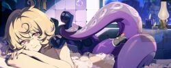 1girls bathtub blonde_hair bubble_bath bubbles edited_official_artwork female hoyoverse hypnotic_eyes official_art phone tentacle the_boys the_deep yidhari_murphy zenless_zone_zero