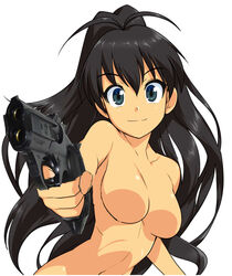 hibiki_ganaha holding_gun idolmaster tagme white_background