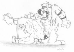 anthro bound fellatio fur handjob looney_tunes male male_only mammal marsupial monochrome multiple_males nude oral penis side_view smooth_fur standing tasmanian_devil tasmanian_devil_(looney_tunes) yaoi