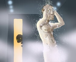 2boys commander_shepard gay jeff_moreau male_only mass_effect shower tagme voyeur