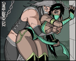 2d anal breast_grab clothed_sex dark-skinned_female dark_skin female groping hair_over_one_eye hombre-blanco jade_(mk9) jade_(mortal_kombat) leaning male mask mortal_kombat mortal_kombat_(2011) netherrealm_studios ninja smoke_(mortal_kombat) unseen_male_face