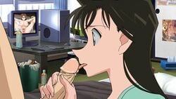 1girls brown_hair detective_conan eri_kisaki fellatio female human indoors male oral ran_mouri tagme