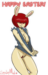 anthro arthur_(series) blush bob_cut bunny easter english_text furry jean_vest molly_macdonald red_hair short_hair stickymon white_background