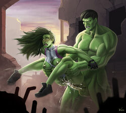 1boy 1girls alternate_version_available anatomical_nonsense big_breasts blush breasts cousins cum cum_in_pussy cum_inside disney female fingerless_gloves fucked_senseless green_hair green_skin hulk hulk_(series) incase incest male marvel marvel_comics muscles muscular muscular_female muscular_male nipples nude_male penis reverse_suspended_congress sex she-hulk shoes straight testicles torn_clothing torn_leotard vaginal_sex veiny_muscles