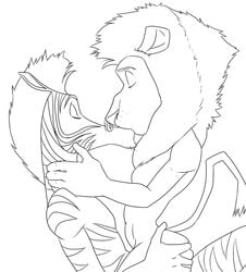 abs alakay_alex anthro closed_eyes crazedg dreamworks equine feline kissing lion madagascar_(film) madagascar_(series) male mammal marty_the_zebra monochrome sex yaoi zebra