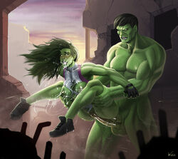 1boy 1girls alternate_version_available anatomical_nonsense big_breasts blush breasts cousins cum cum_covered cum_on_face disney female fingerless_gloves fucked_senseless green_hair green_skin hulk hulk_(series) incase incest lactating lactation male marvel marvel_comics muscles muscular muscular_female muscular_male nipples nude_male penis reverse_suspended_congress sex she-hulk shoes straight testicles torn_clothing torn_leotard vaginal_sex veiny_muscles