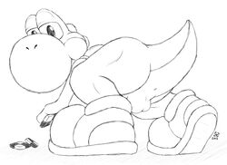 2011 cookie feral male male_only mario_(series) monochrome nintendo nude side_view sketch solo tagme unvext yoshi yoshi's_cookie