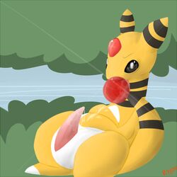 1:1 ampharos barefoot black_eyes black_skin color cum cum_on_arm cum_on_belly cum_on_penis cum_on_self day erection feral forehead_jewel licking male male_only nintendo nude open_eyes outdoors penis pointy_ears pokemon pokemon_(species) pokemon_gsc ryloo saliva solo source_request stripes tail white_skin year_request yellow_skin