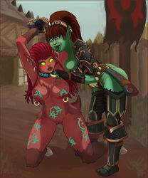 blood_elf clothing demon demon_female emikochan female female/female nipple_piercing nose_piercing orc orc_female tagme warcraft world_of_warcraft yuri