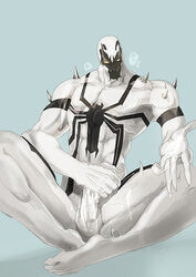 1boy abs anti-venom artist_request cum cum_on_hand cum_on_penis male male_only marvel masturbation no_humans penis sitting solo spider-man_(series)