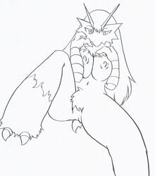 blaziken breasts female female_only front_view monochrome nipples nude pokemon pokemon_(species) solo sya tagme