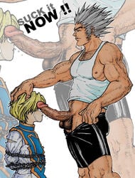 beefy big_penis bondage boner cocky daddy erection gay gray_hair hunter_x_hunter kamui_jack kurapika male male_only manly multiple_boys penis_over_eyes tears uvogin veiny_penis yaoi yellow_hair