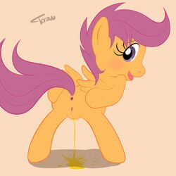 anus ass bent_over female friendship_is_magic hair_on_head my_little_pony peeing pissing presenting presenting_hindquarters scootaloo_(mlp) spreading_ass tagme tecraudio urine