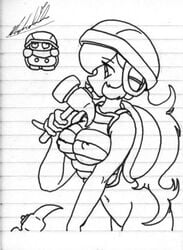 armor bottomless empty_(artist) female female_only hammer hammer_suit human mario_(series) monochrome nintendo power_up princess_peach side_view solo super_mario_bros._3 tagme tools