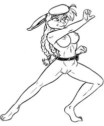 anthro breasts female hop_(film) illumination_entertainment lagomorph monochrome navel nipples pink_beret_(character) pose pussy rabbit solo stylewager tagme universal_studios vulva