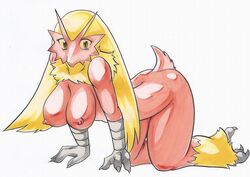 all_fours blaziken breasts color female female_only maipiku nipples nude pokemon pokemon_(species) side_view solo sya tagme