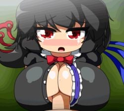 animated artist_request asymmetrical_wings black_hair blush crying female huge_breasts male nue_houjuu paizuri paizuri_under_clothes penis rape red_eyes straight touhou