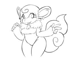 anthro clothes female female_only front_view fur furry monochrome piercing pokemon simisear solo standing tagme zinnthos