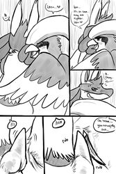 2012 black_and_white comic english_text erection female frottage haychel lucario male monochrome nintendo penis pidgeot pokemon pokemon_(species) pussy straight text