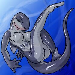 2007 deimion_j_shadowwolf female fish large_breasts marine one_leg_raised original original_character shark tail thresher_shark underwater