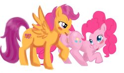 aged_up beutelwolf feral friendship_is_magic my_little_pony pinkie_pie_(mlp) scootaloo_(mlp) smooth_skin