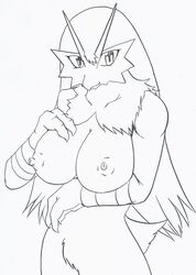 blaziken breasts female female_only front_view monochrome nipples nude pokemon pokemon_(species) solo sya tagme