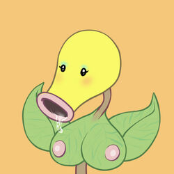 bellsprout big_breasts blush breasts female leaf nipples plain_background plant pokemon smooth_skin